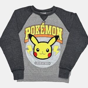 Vtg 90s Pokemon Pikachu Sweatshirt Boys Sz XS Gray Black Raglan Crewneck Graphic